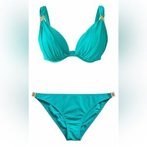 La Blanca emerald green /gold Push-Up bra Bikini Set NWOT 12 bottom/ 14 top 38 C